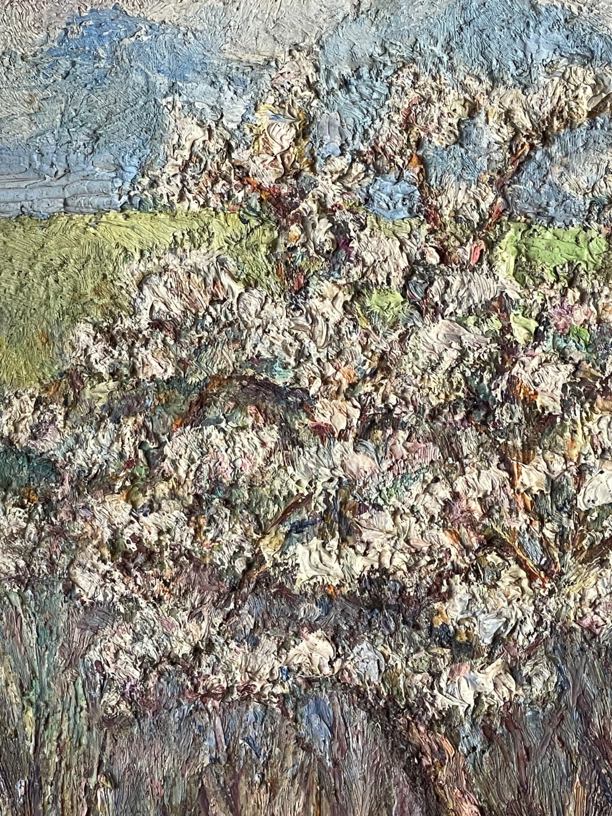 Antique Impressionist Oil Painting Panel Manner Pissarro Countryside in Spring
