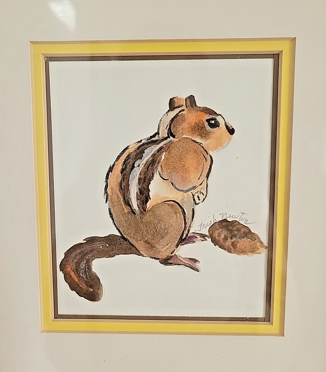 Adorable Original Artwork, Squirrel, Framed & Matted, Signed by artist