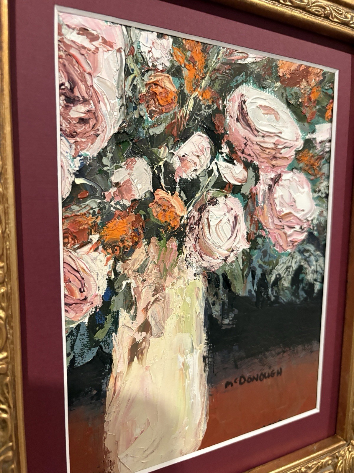 Oil on Canvass Floral Still Life — Signed “McDonough” 13.5 X 15.5 Inches