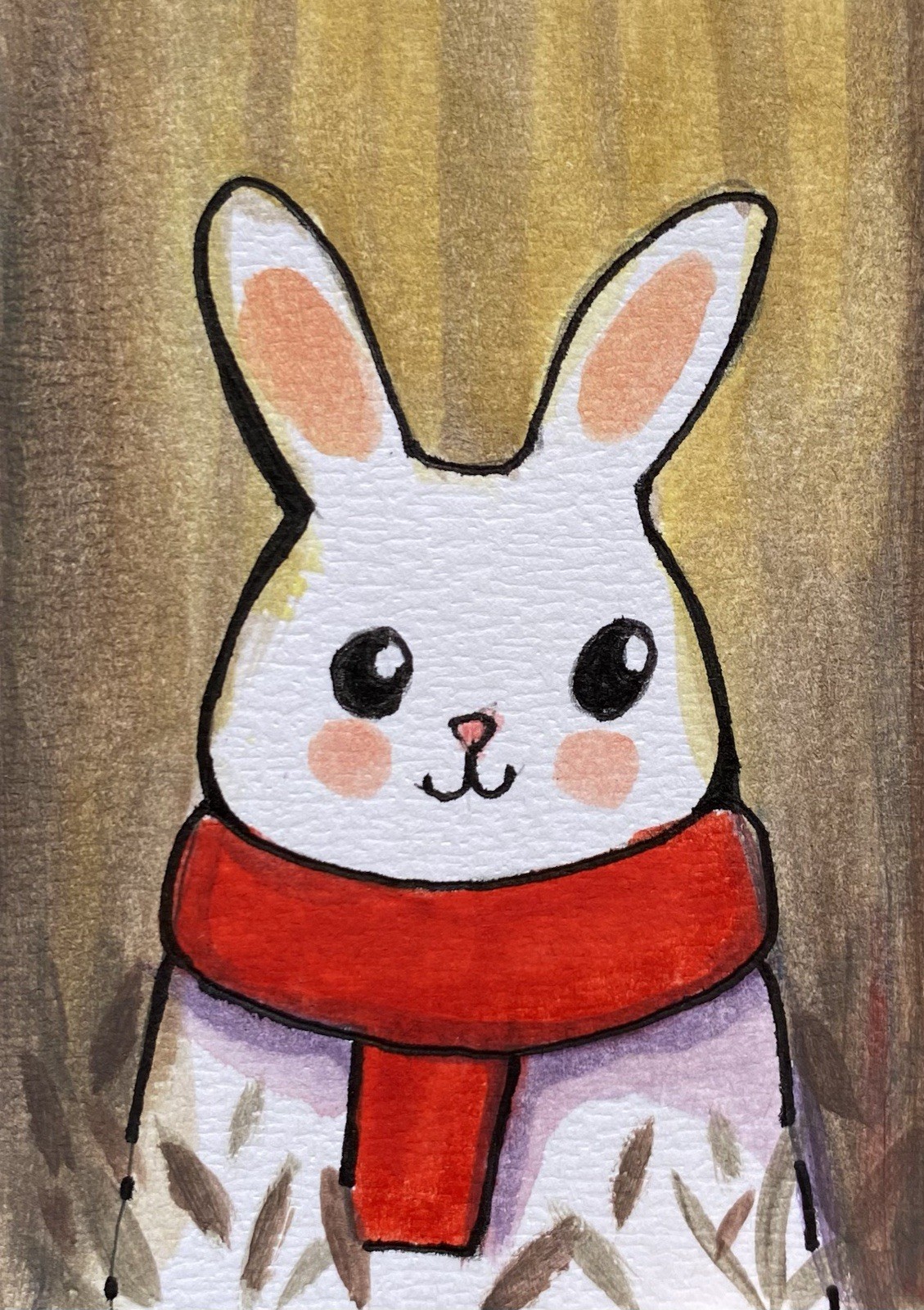 ACEO Original Mixed Media Painting Art Bunny