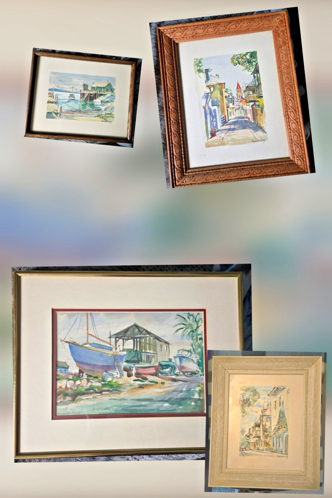 Emmett Fritz LOT 4 Paintings, St. Augustine FL, 2 are Rare Boats! / $500 each!