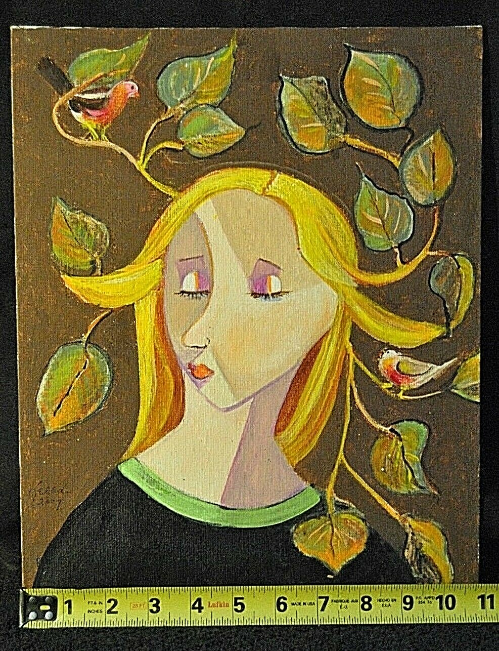 TWEETING THOUGHTS Picasso Cubism Acrylic by Artist Leean Swanson 13 x 17 in»