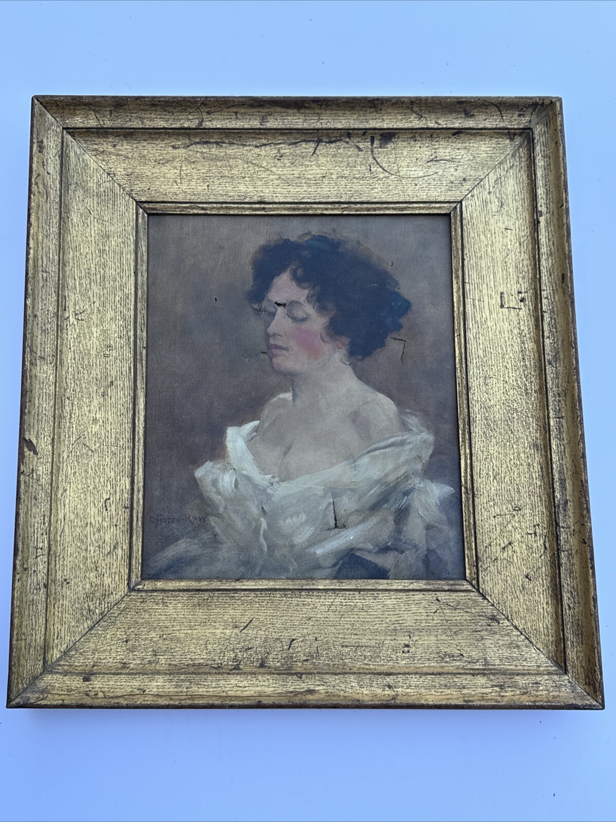 DAVID FULTON PAINTING ANTIQUE PORTRAIT PRETTY WOMAN FEMAL MODEL FAMOUS LISTED