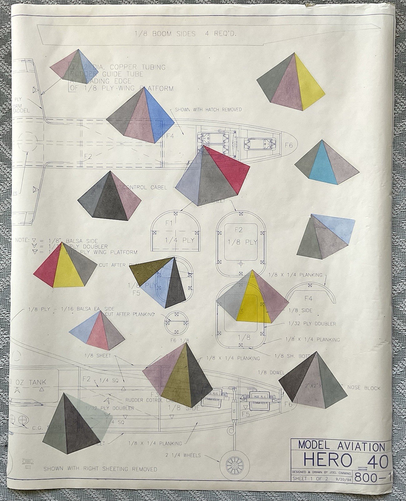 Mid-Century Modern Geometric Abstract Painting Vintage Aviation Blueprint Paper