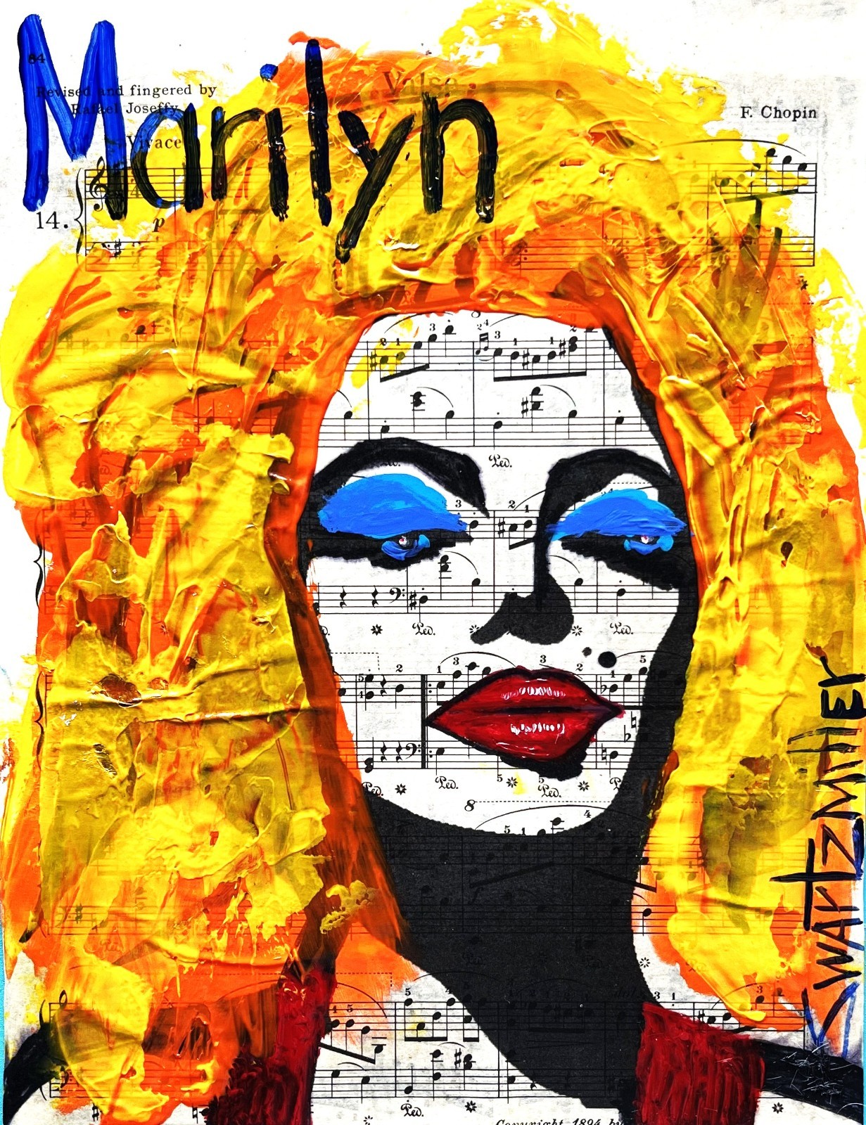 FREE SHIPPING PRETTY LADY PAINTING POP ART Recycled UNIQUE Original SWARTZMILLER