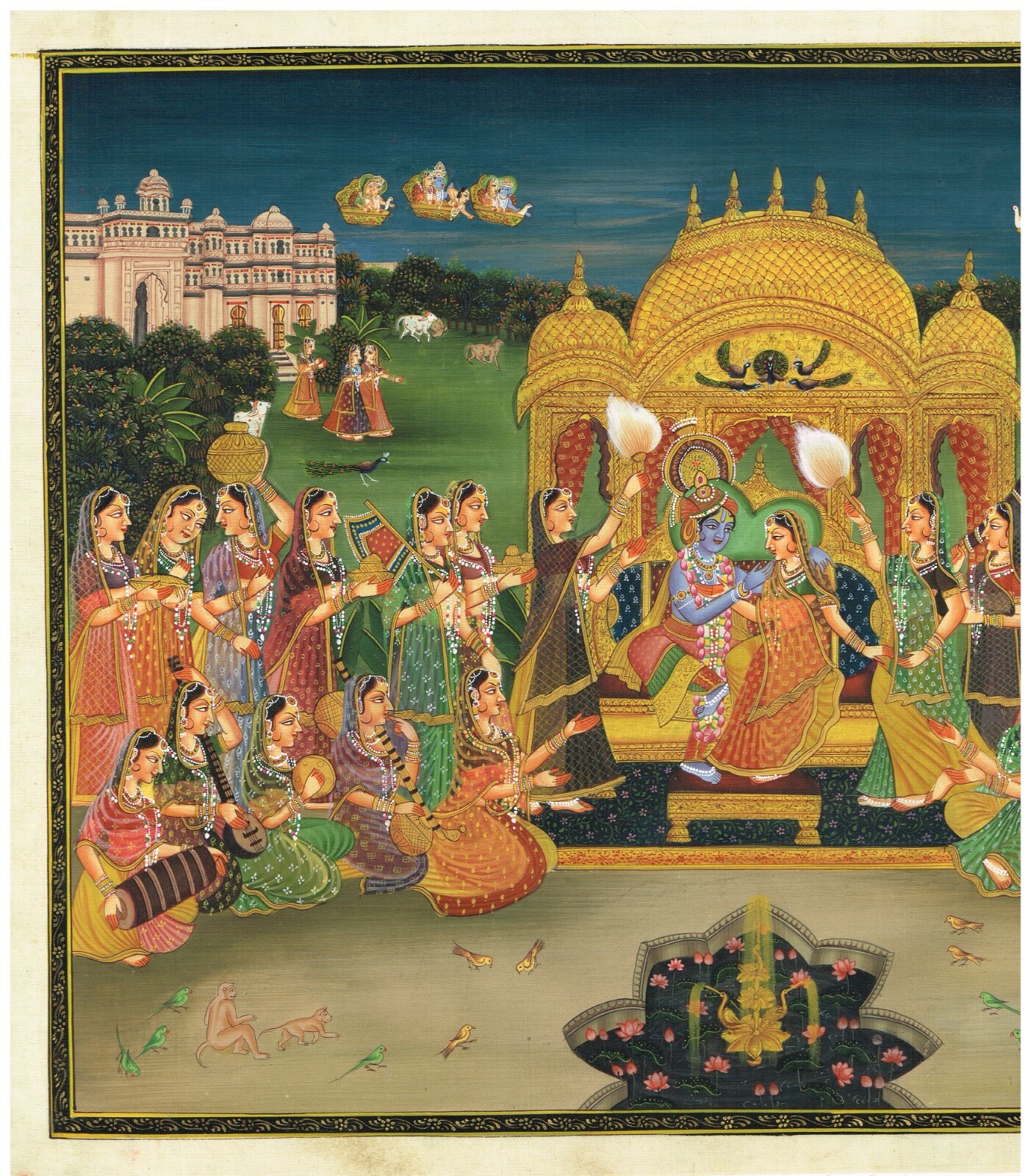 Hindu Religious Painting Of Krishna And Radha Love Scene For Wall 17×13.5 inches