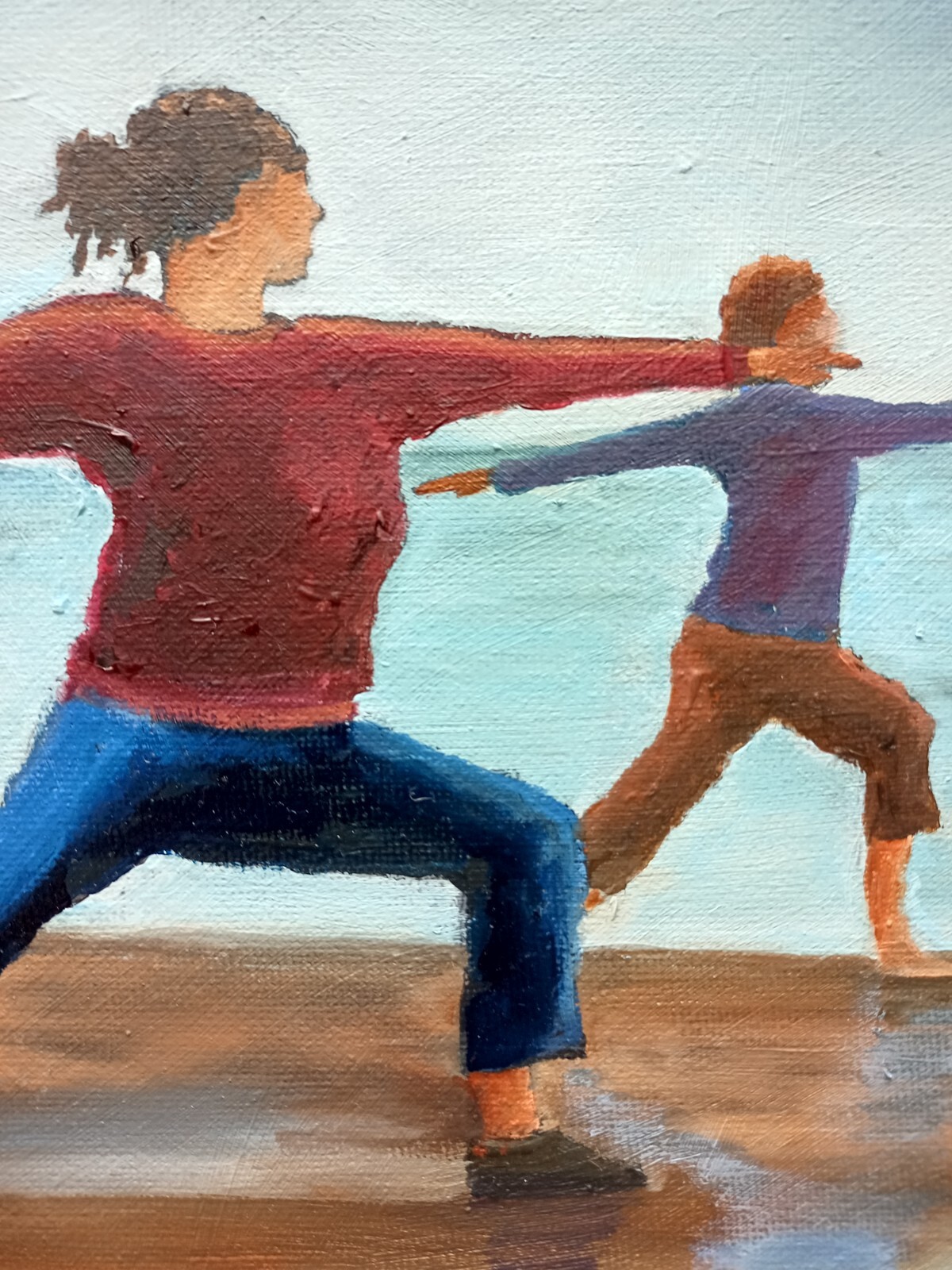 Sea Beach Yoga Class Oil Painting 30x40cm Tranquility Landscape Painting on Painting Board