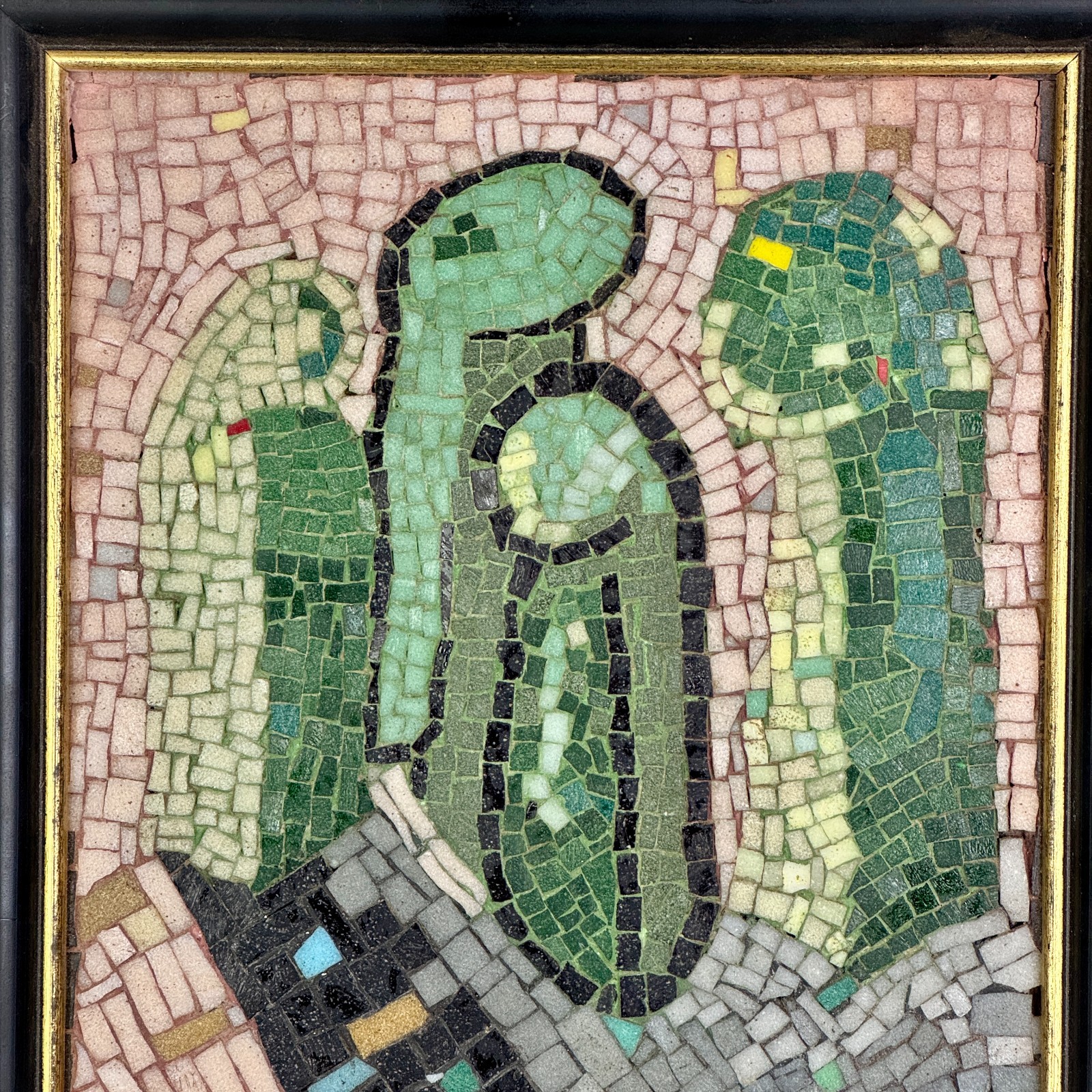 Magnificent Vintage MCM Abstract Figurative Mosaic Framed Wall Art