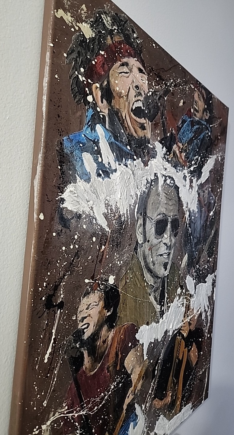 Bruce Springsteen Collage Art Painting Canvas, Signed by Artist, 18×24 Unframed