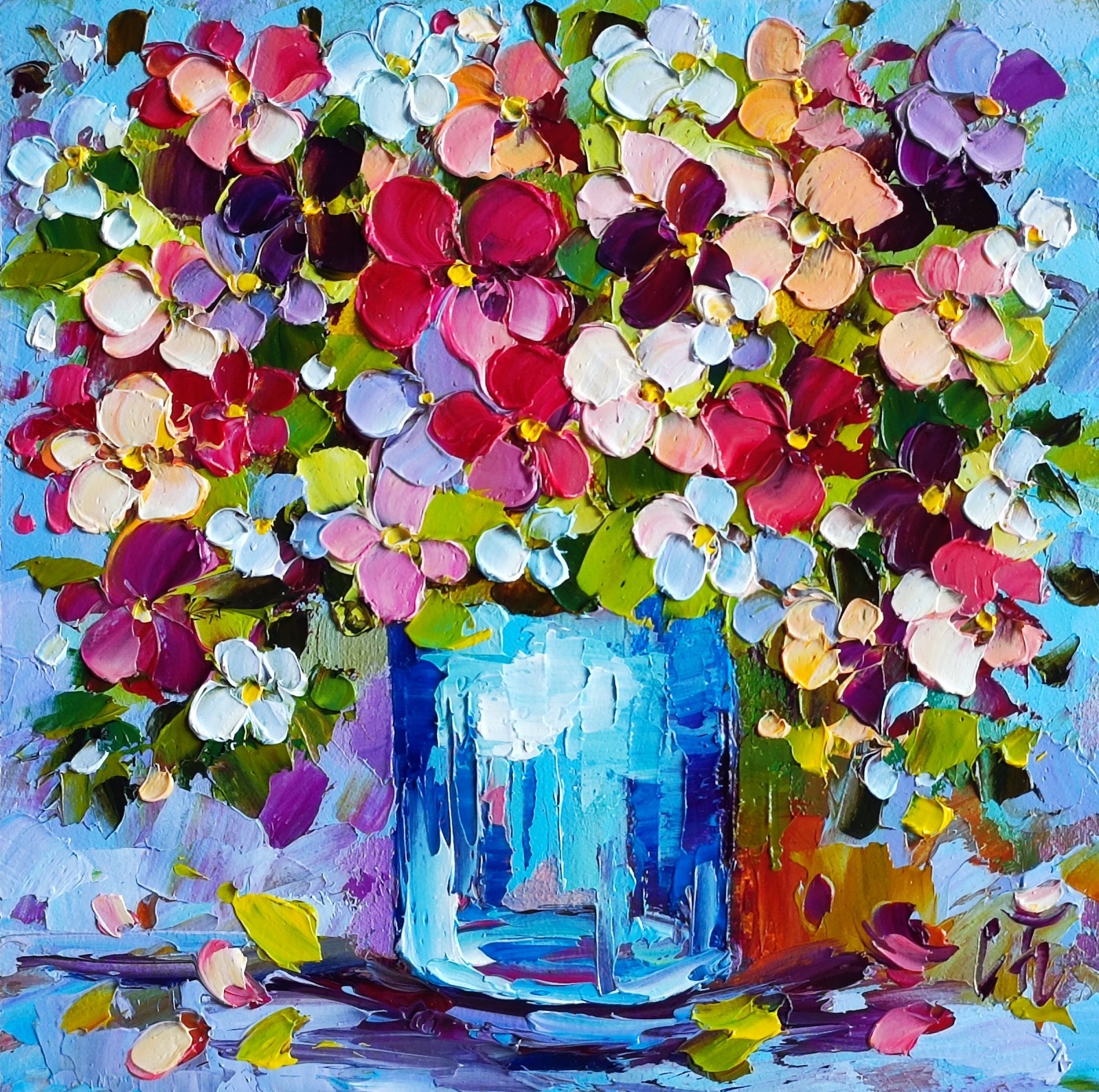original oil painting Daisy Mix Colorful Wildflowers impasto Floral art 6*6 in
