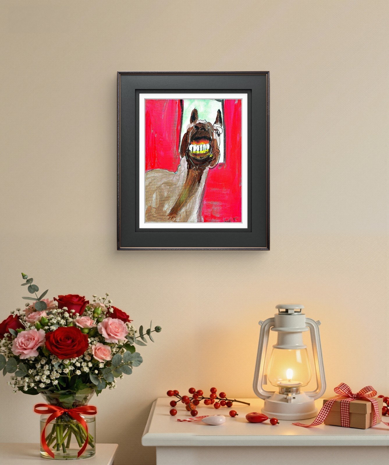 Laughing Horse Modern Abstract Face Expressionism Acrylic Art