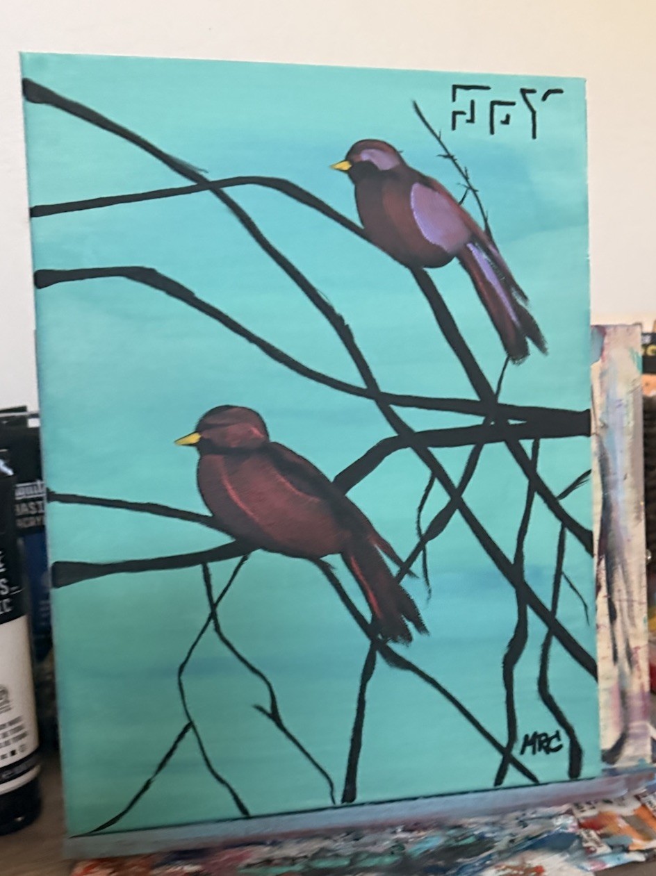 Original Still Life 12×16 Acrylic Painting Birds «Joy» Wall Art Canvas Signed