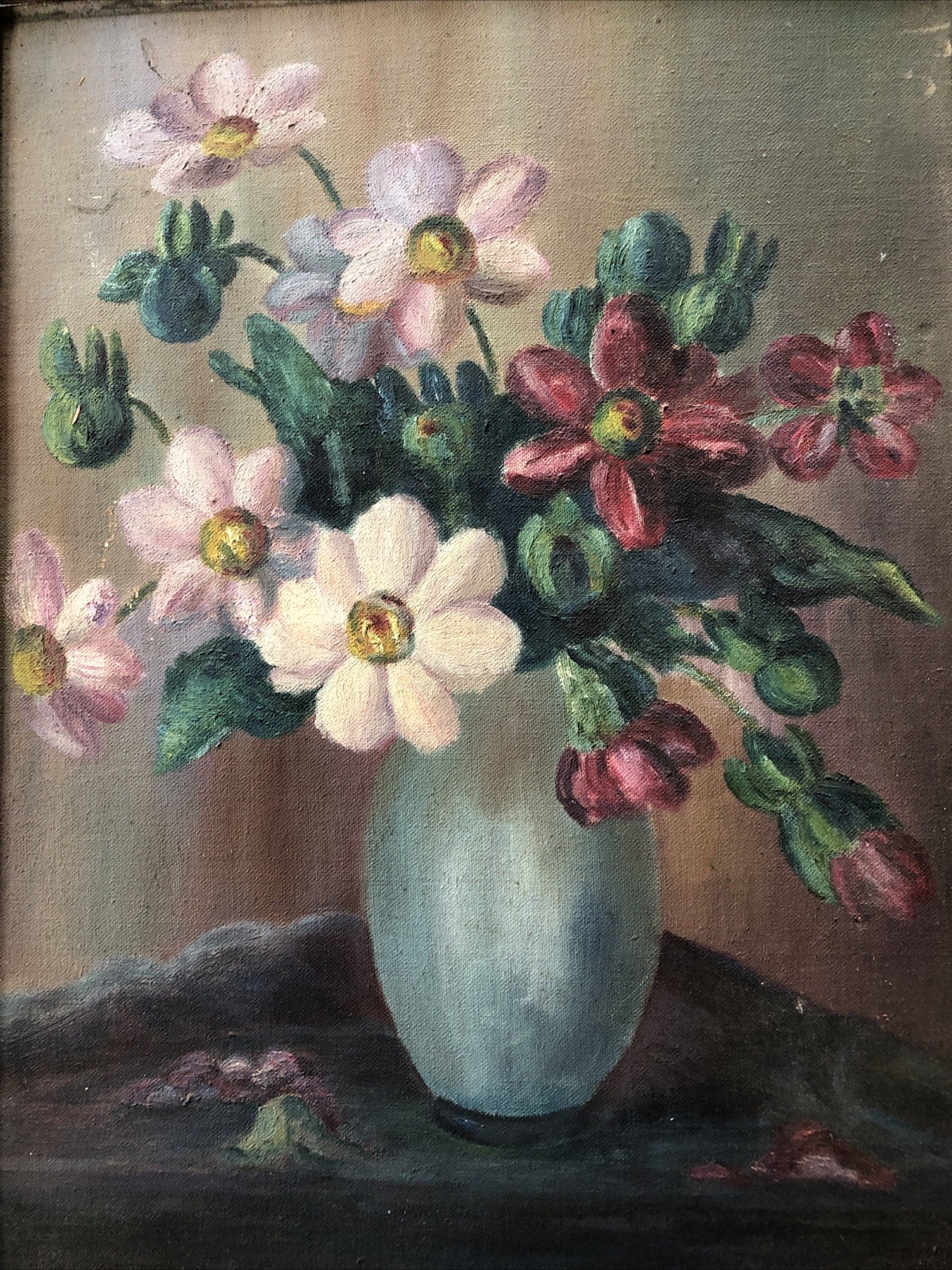 Vintage Original Oil Painting of Flowers in a Vase C.1930’s 17.5 x 13.5”