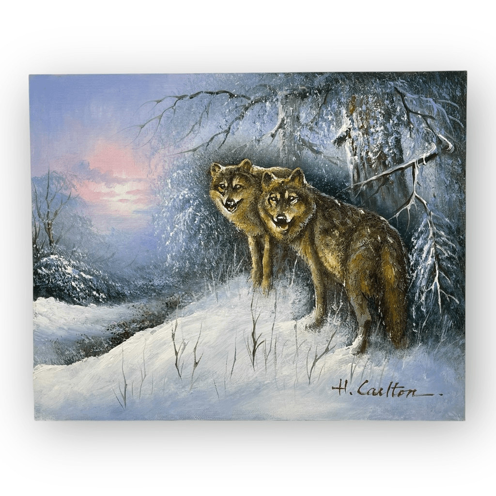 Wolves in Nature Oil Painting on Hardboard Wood Wolf Winter Snow 8×10 Wildlife