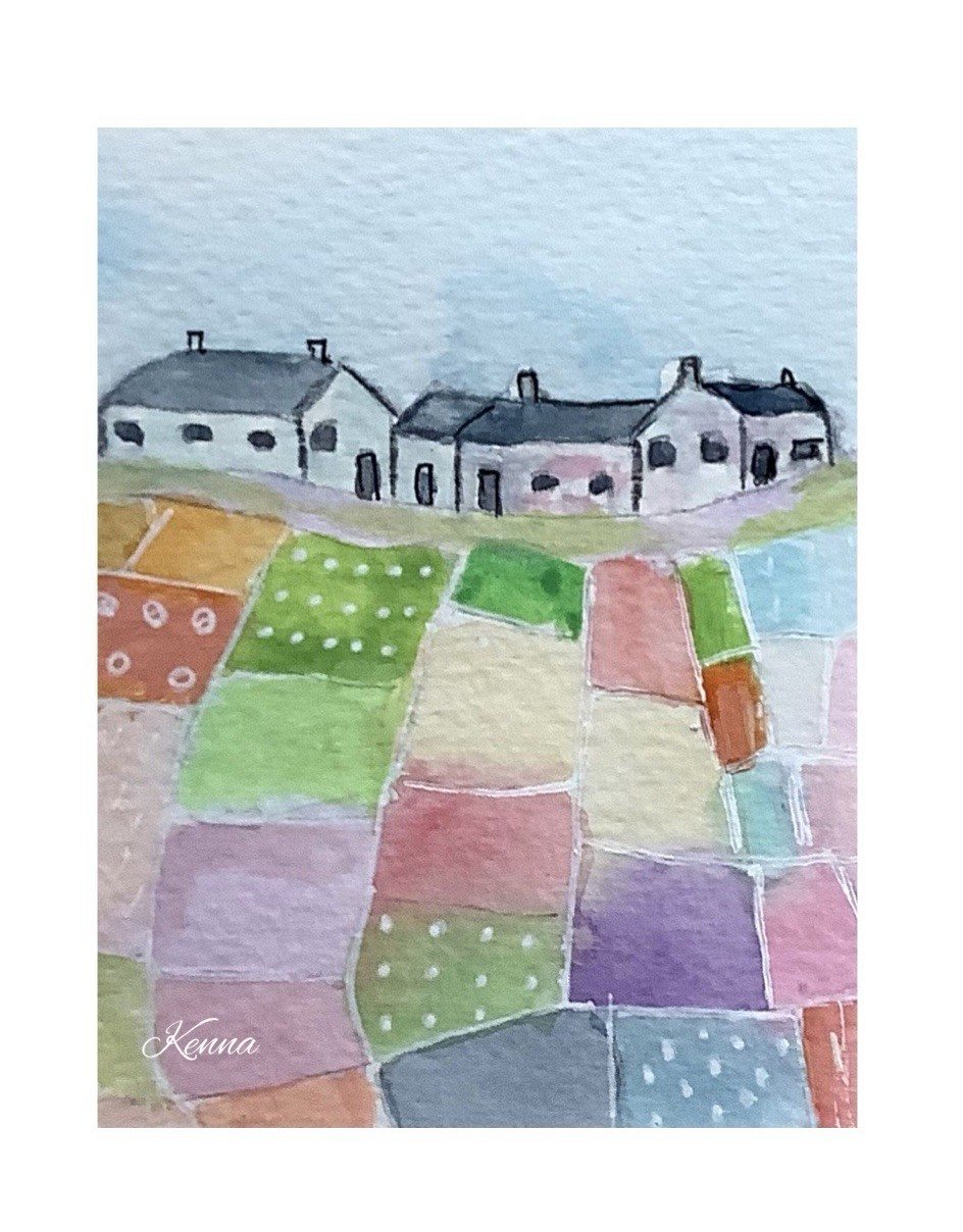 ACEO By Kenna Original Painting Landscape Houses Art 2.5”X 3.5” Signed ÀTC