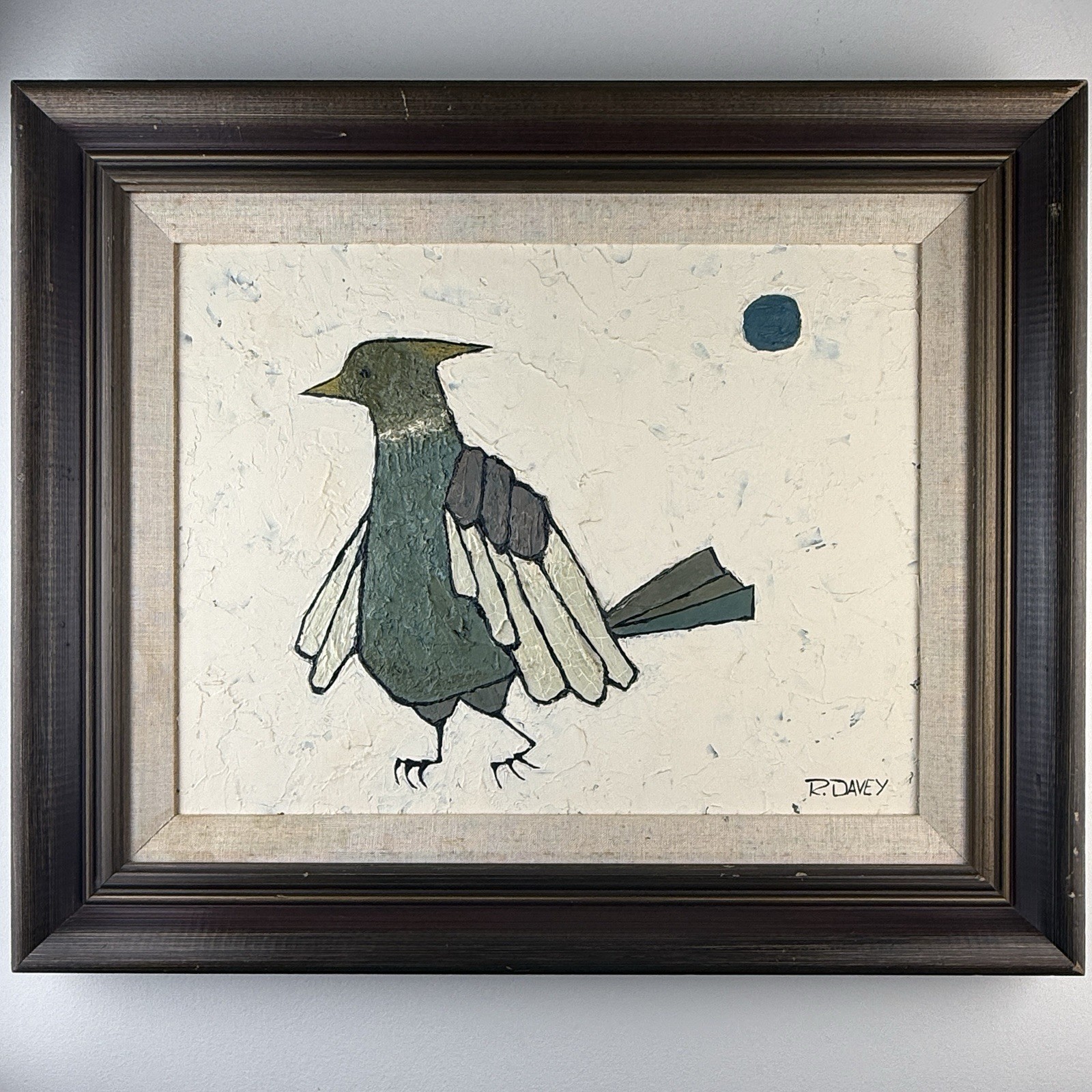 Robert Davey Original Oil on Masonite Bird & Moon Painting Carmel CA MCM