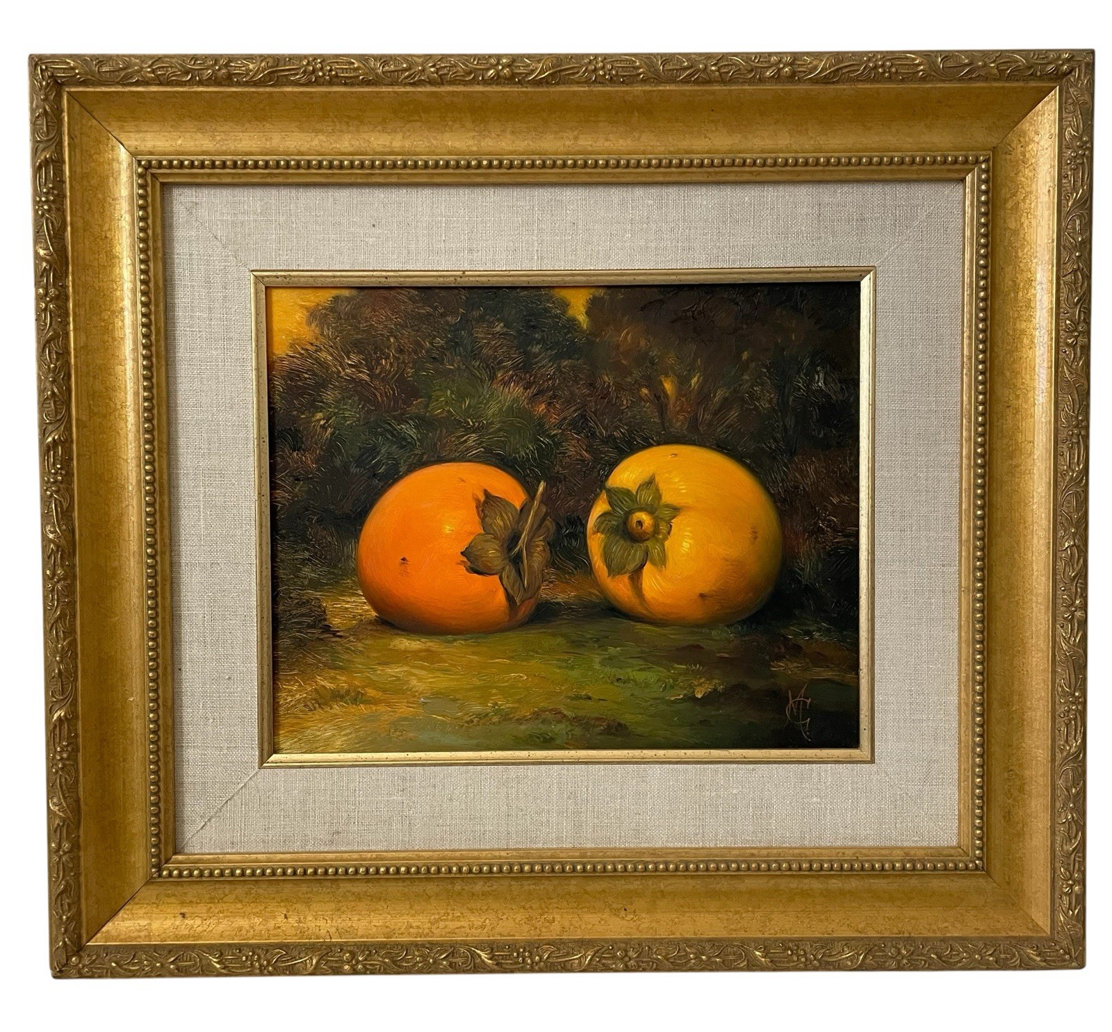 Persimmon Oil Painting Fruit Still Life Original Oil Painting. Signed