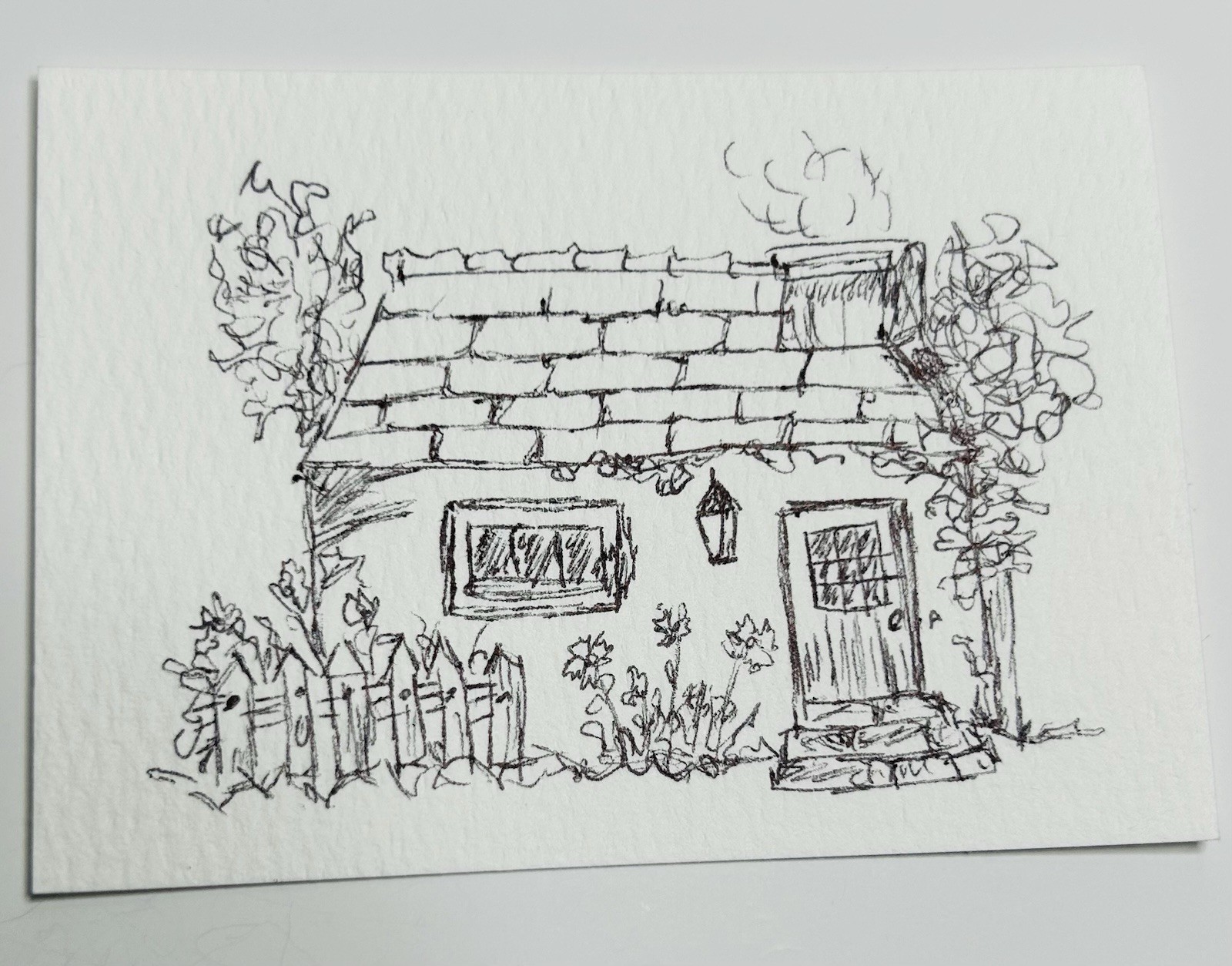 ACEO Original Pen And Ink Cabin Nature Sketch Drawing Nostalgic Dark Art