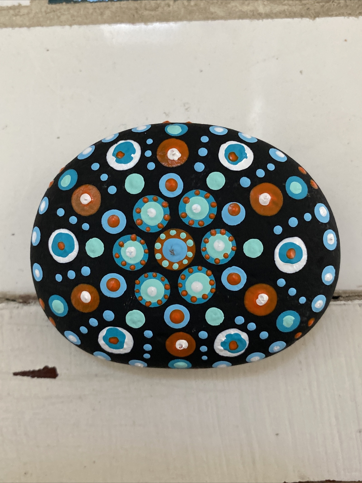 Natural Stone Mandala Dot Painting, Hand-Painted Acrylic on Rock 2”
