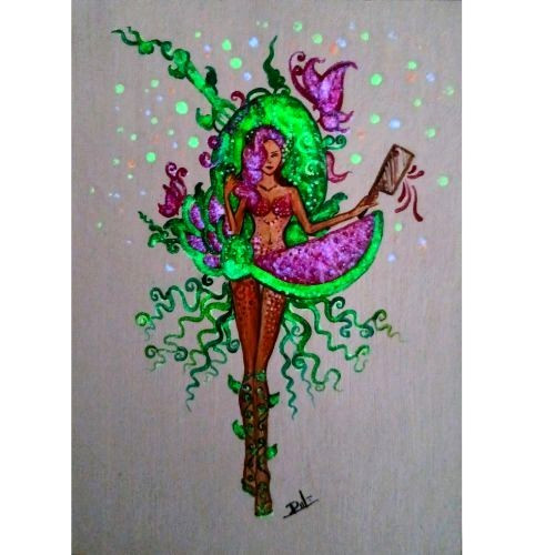 ACEO Original Abstract Fruit Lady UV Radiant Acrylic Pop Art Hand Paint NEW OOAK