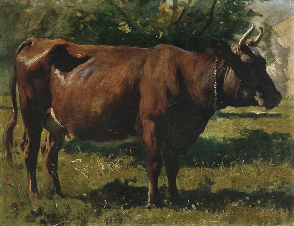 Oil painting animal cows cattle ox bull in landscape A-Cow-Julien-Dupré canvas
