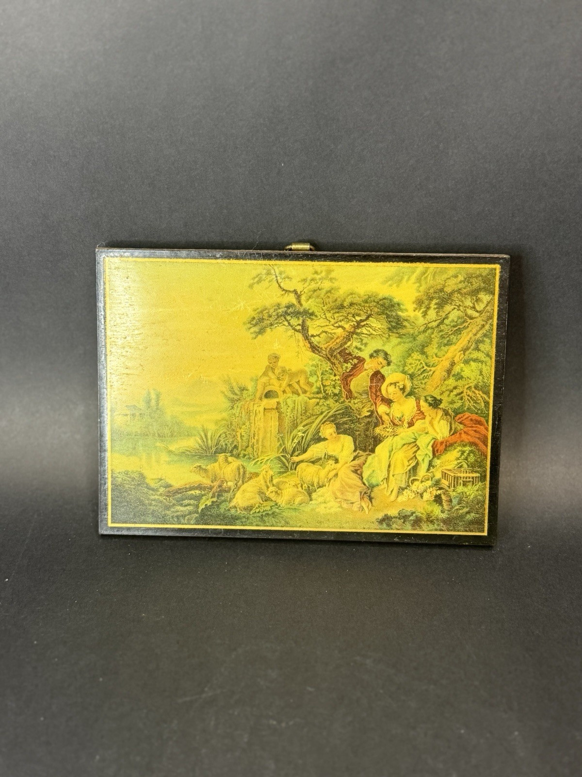 Vintage Handcrafted Mounted ART Piece On Wood Shepherds Boucher 5.5×4”