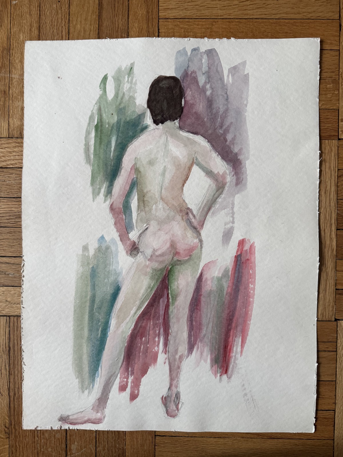 Vintage Watercolor Study Painting Man From Behind Peter Feldman Gay Int 15 x 20
