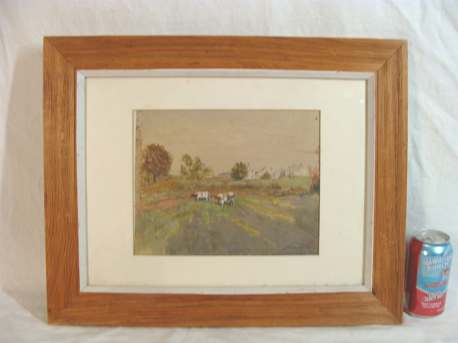Antique 1895 Will A Rice Landscape W/ Cows W/C Painting