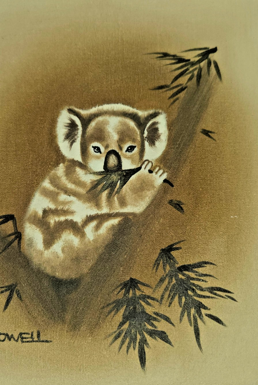 Original Vintage Oil Painting Koala Cub 1980s Signed powell 8×10
