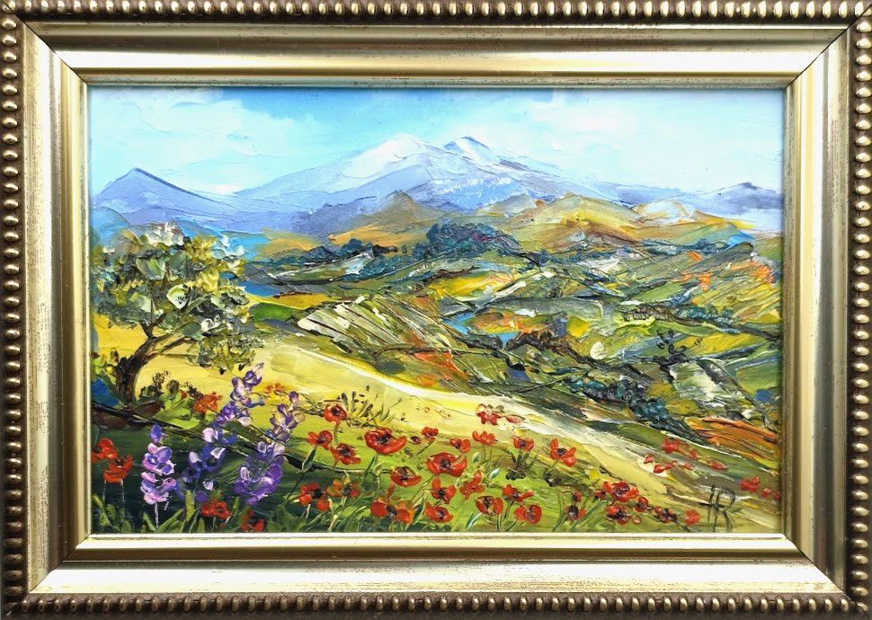 Original Oil Painting 6×4 in Framed Signed Summer Wildflowers Impasto Art