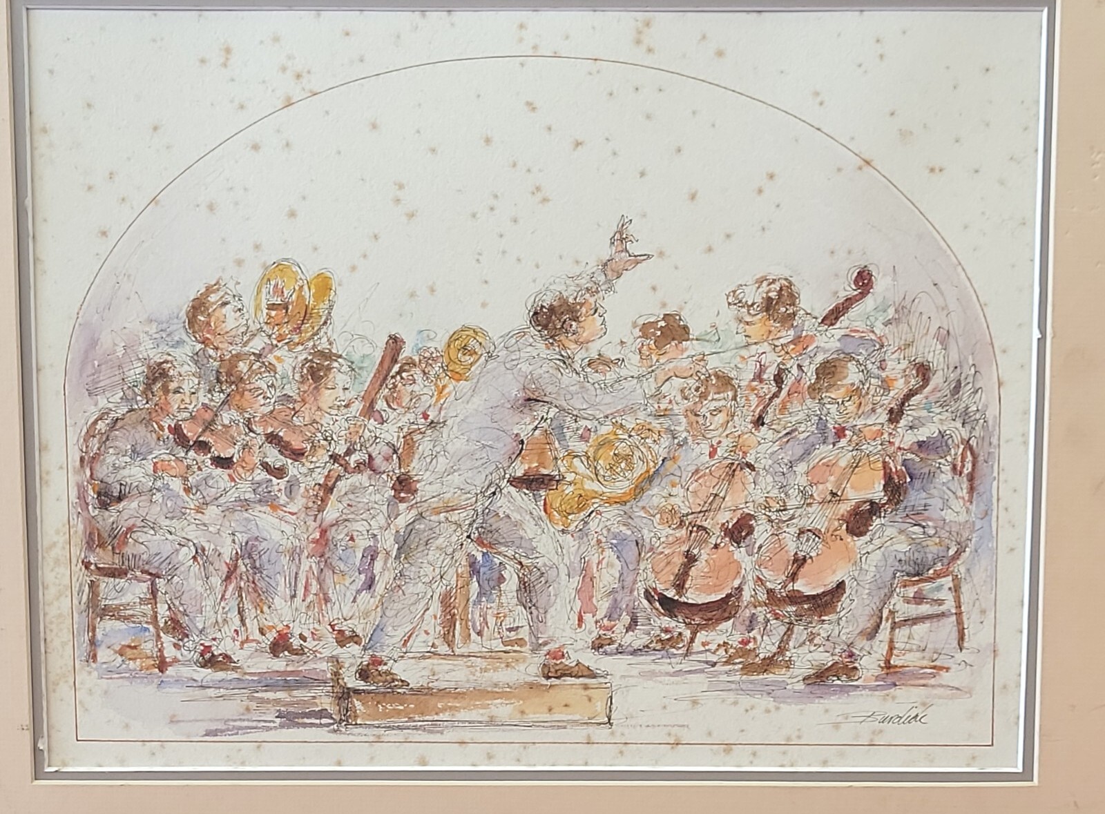 Charles Burdick Ink And Watercolor On Paper Orchestra Framed