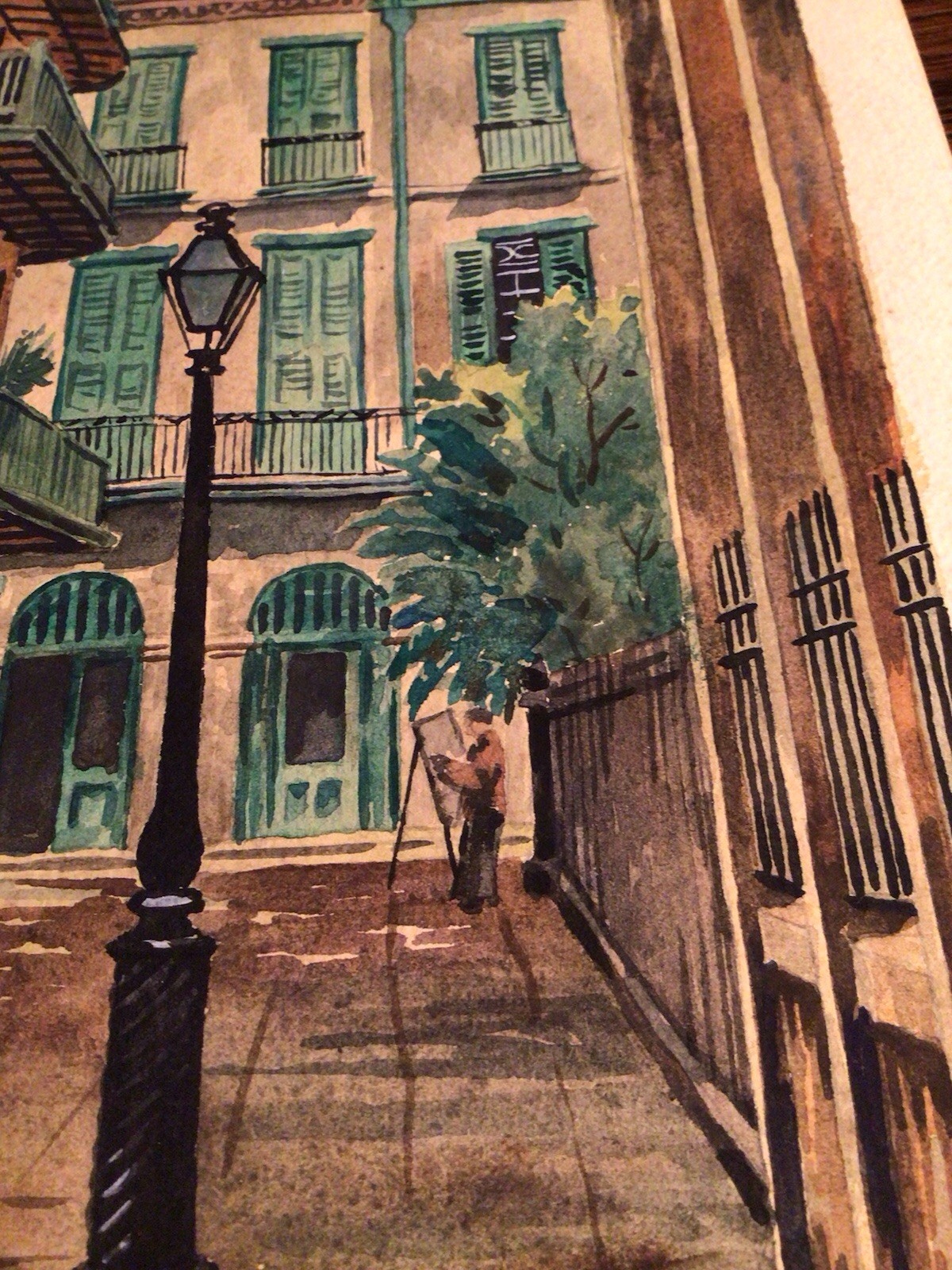Vintage 40’s New Orleans Artist EUGENE E. LOVING watercolor PAINTING “Townhouses