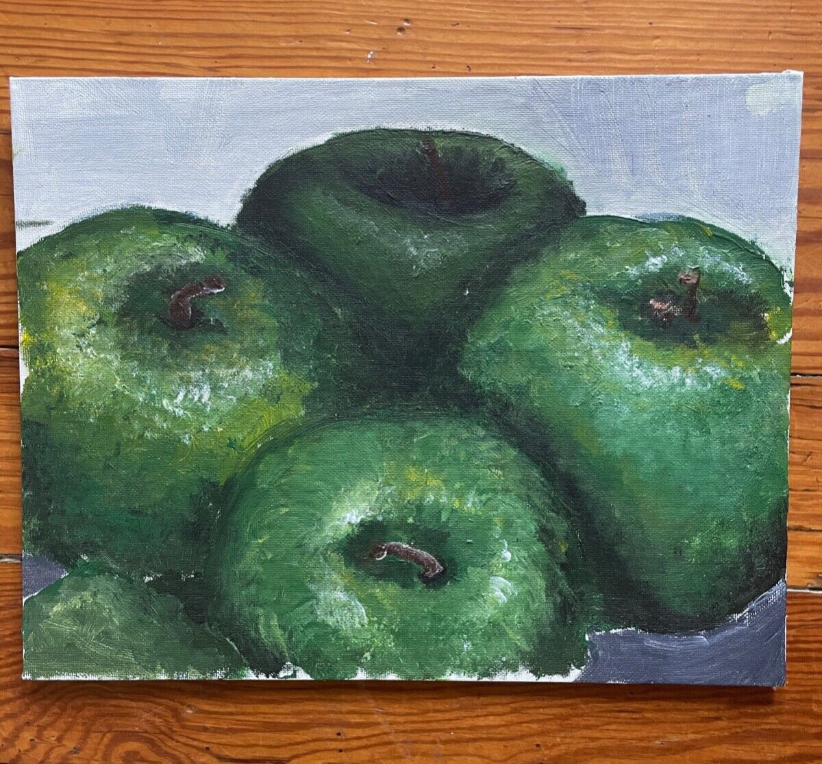 A. Renault Contemporary Outsider Art Canvas Painting Still Life Green Apples
