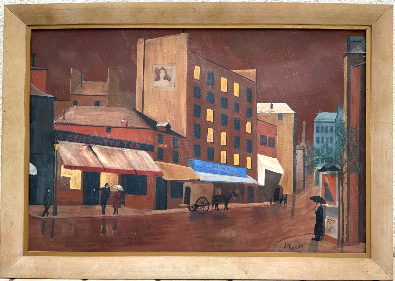 Fantastic Folk Art Landscape Street Scene Painting, Artist Signed 1962