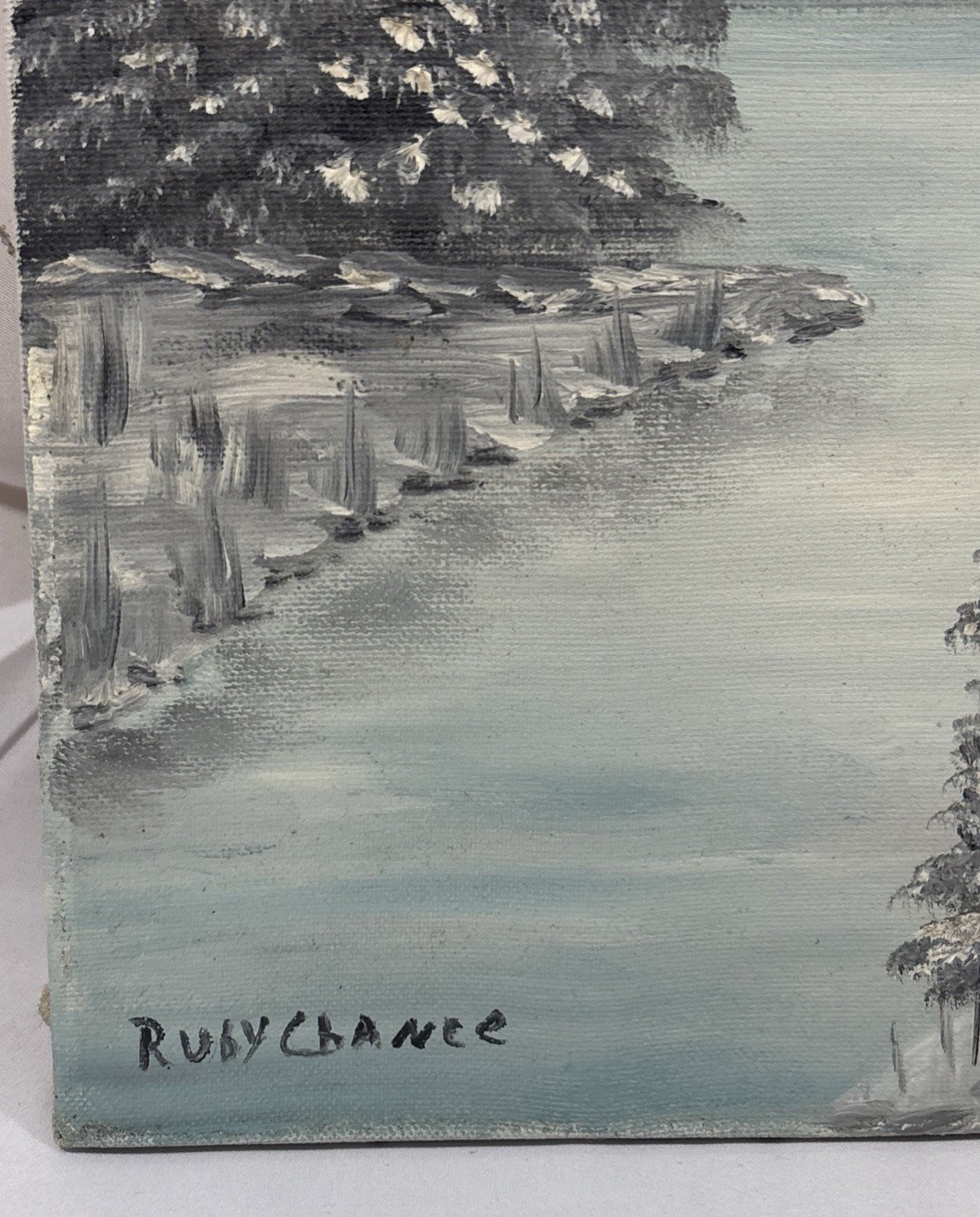 Vintage Original Impressionist Winterscape Oil Painting Signed Ruby Chance
