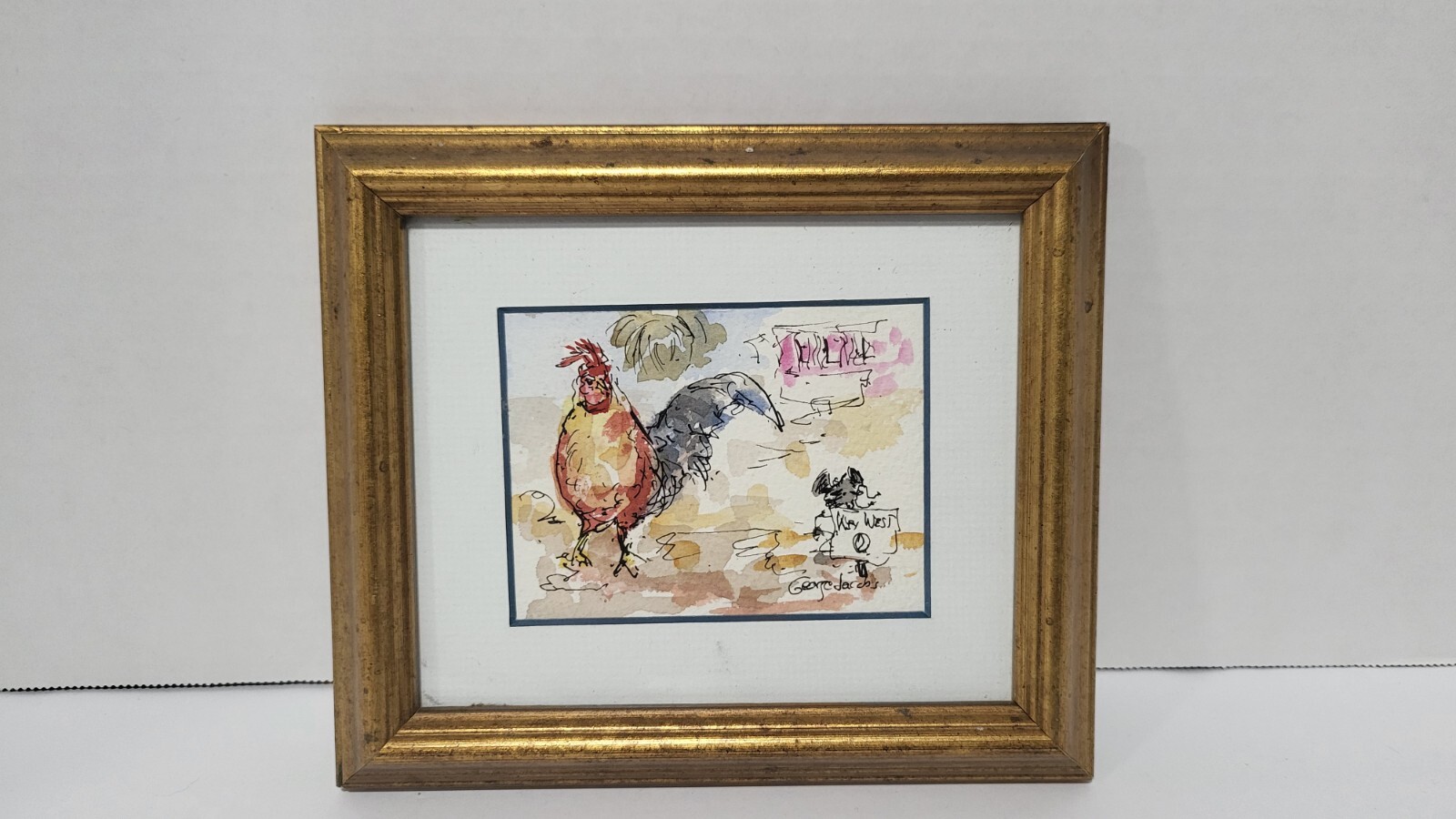 Original Mini Watercolor, Rooster By George Jacobs