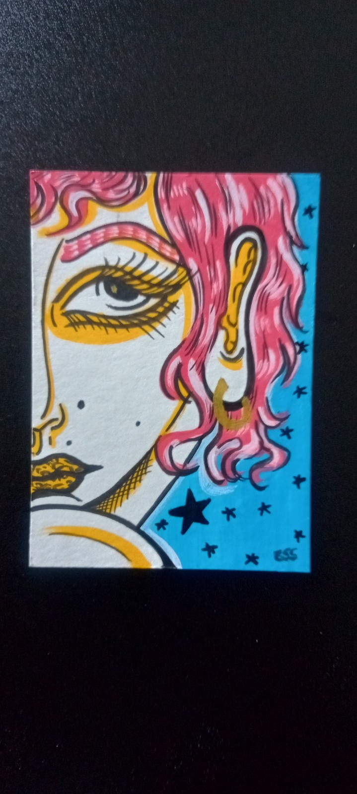 Tiny Art Club OOAK Abstract Alt Girl Art By ESS22, 3.5 x 2.5 in., Unframed