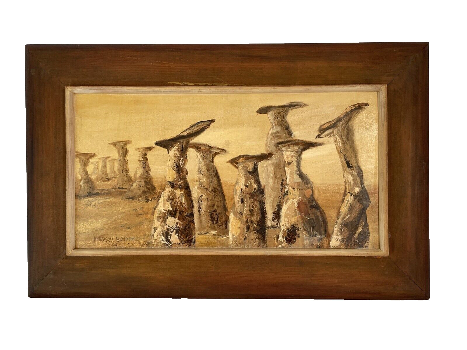 Vintage MCM Abstract Desert Landscape Painting 25×16″ signed Margaret Boyd
