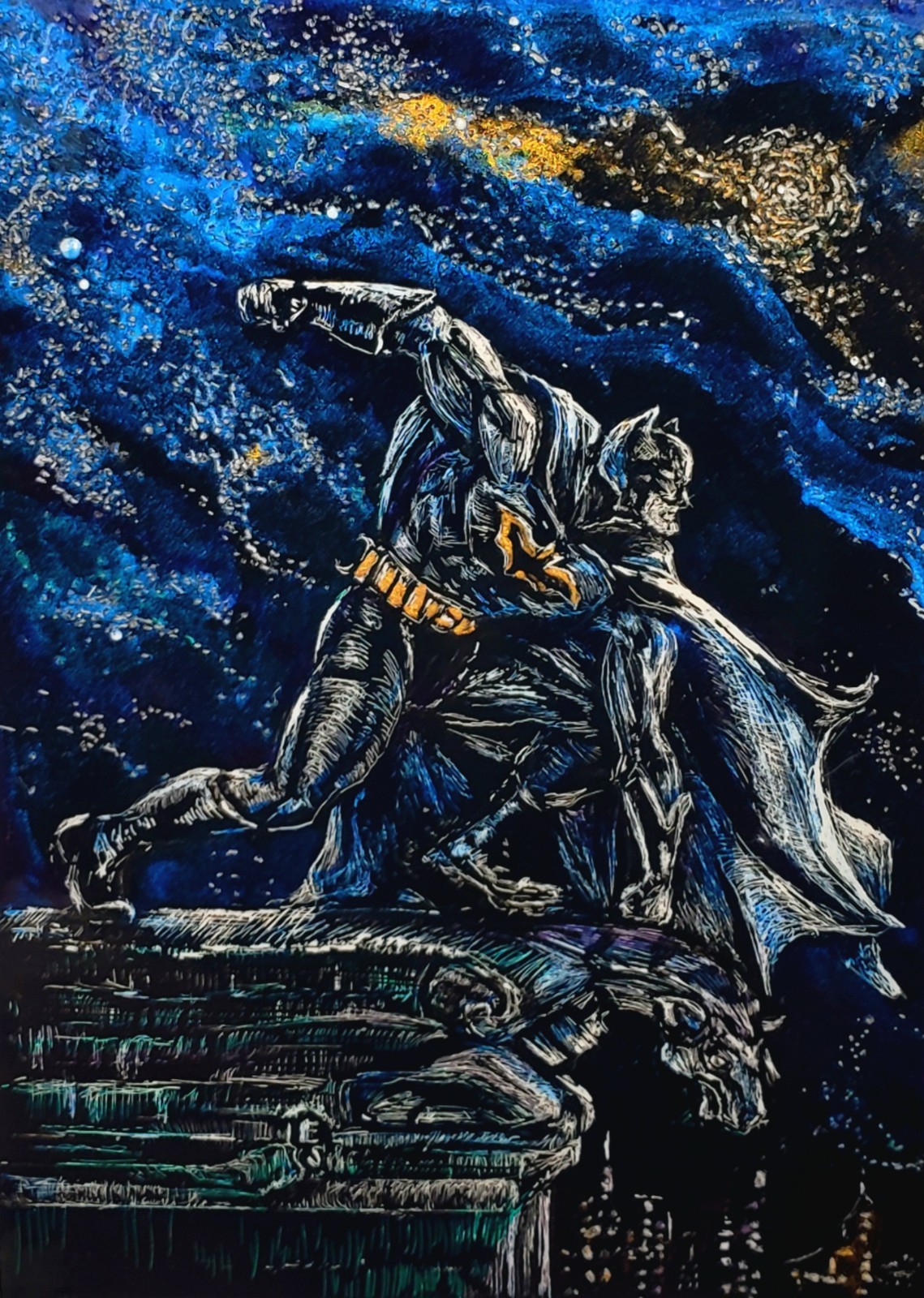 Batman Original ACEO Scratchboard Art Card