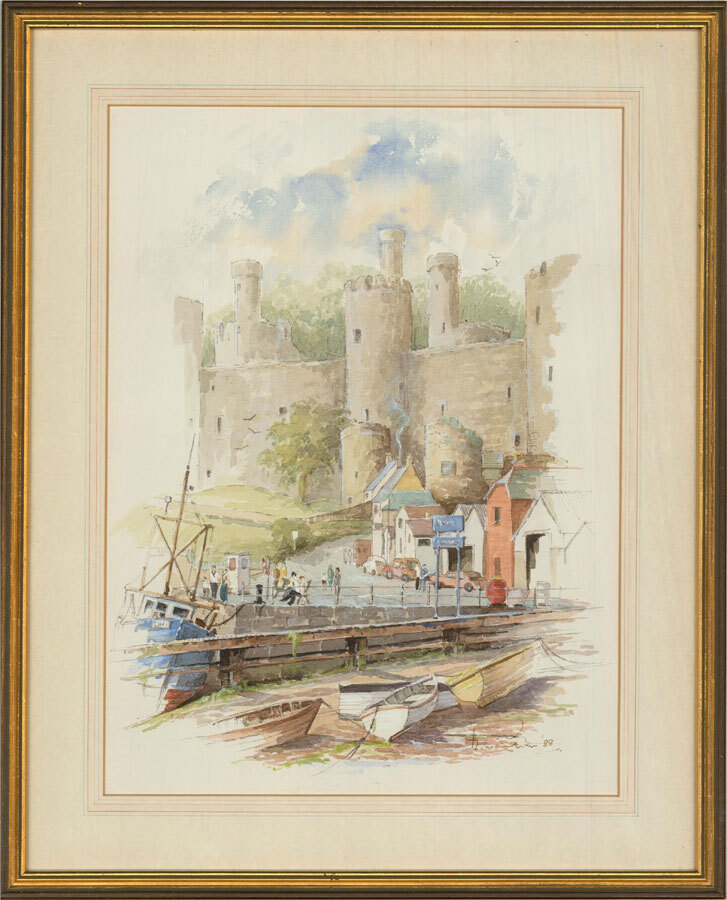 Archie Nivon – 1988 Watercolour, Quayside in Conwy