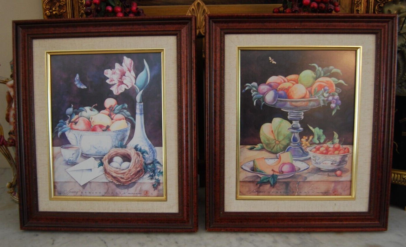 2 x VINTAGE LITHOGRAPHS PRINTS SPRING & SUMMER THE FOUR SEASONS BY YURIKO TAKATA