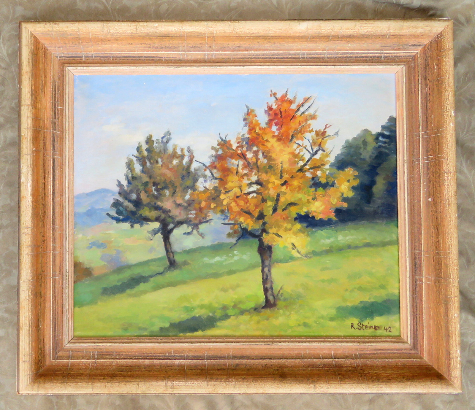 1942 R STEINER AUSTRIAN SWITZERLAND SWISS ALPINE MOUNTAIN LANDSCAPE OIL PAINTING