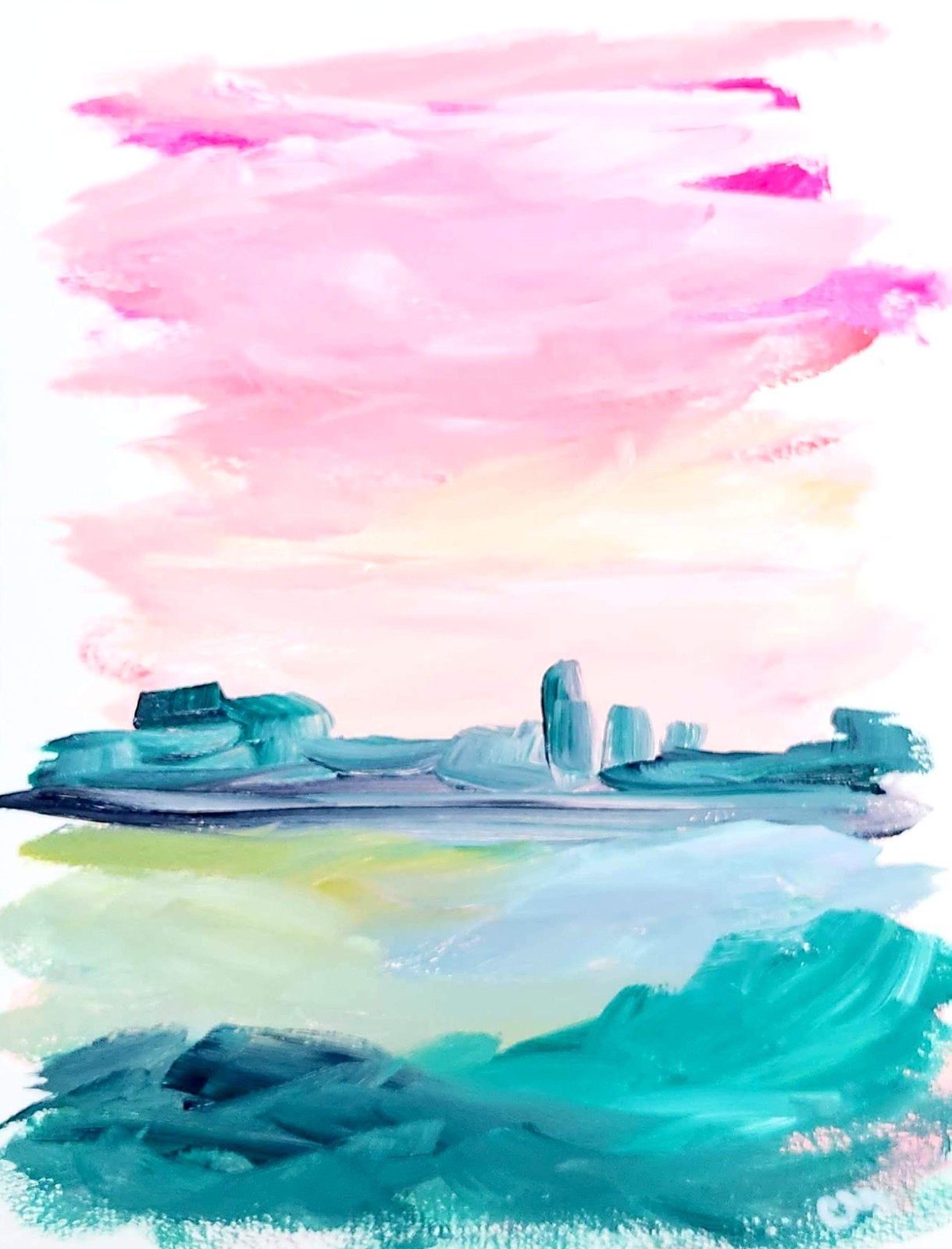 Original Abstract Landscape 9×12 Acrylic Painting Colorful Paper Wall Art