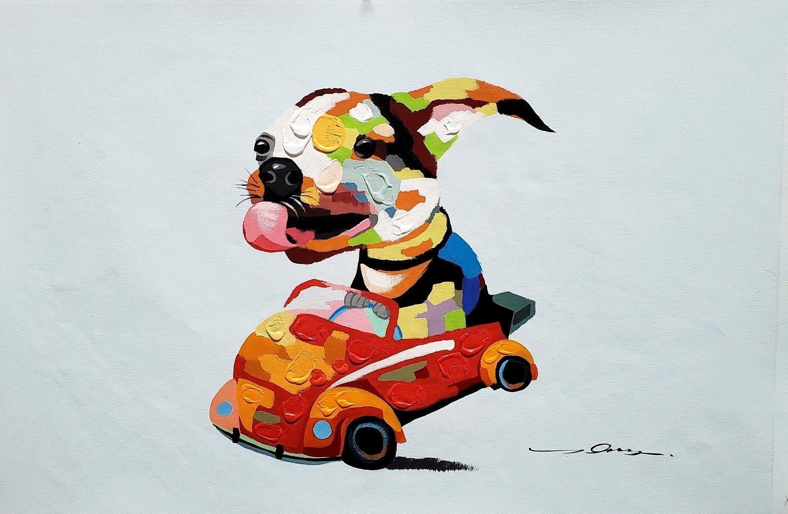 Modern Style, Dog can drive ? 24×36 Hand painted on Giclee Canvas