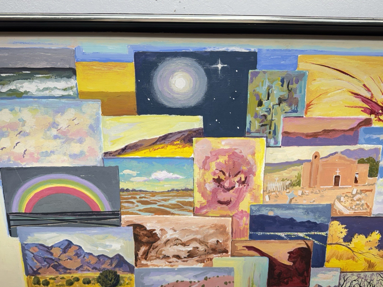 Vintage Signed Multi Panel Southwestern Inspired Original Painting Framed