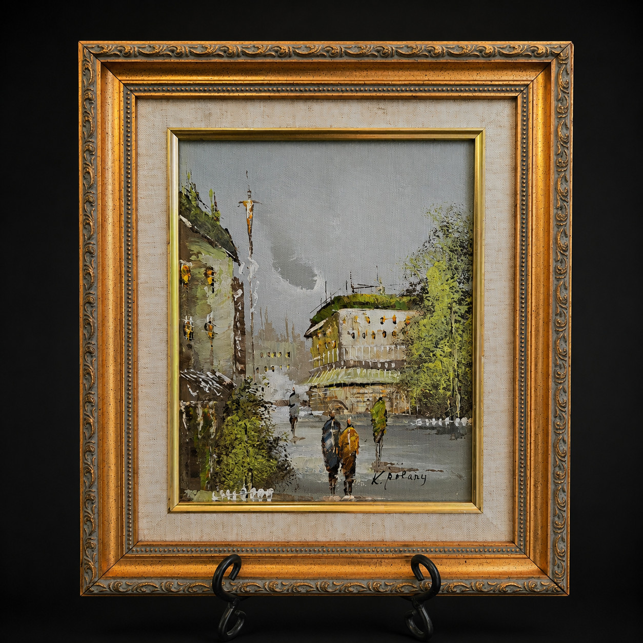 VTG European Cityscape Painting Gold Gilt Frame Signed Gallery Wall Traditional