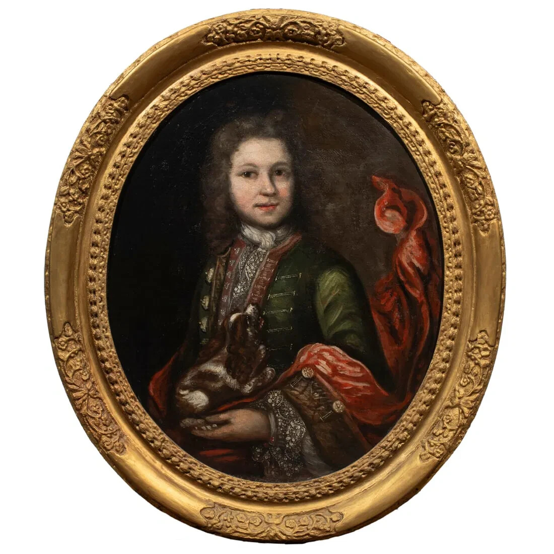 Rare French Old Master 18th C Portrait of Nobleman with Dog, c 1710