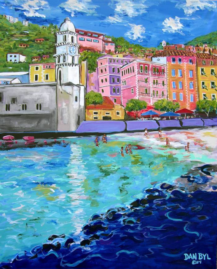 Cinque Terre ITALY Original Art PAINTING Artist DAN BYL Acrylic Huge 5ft by 4ft