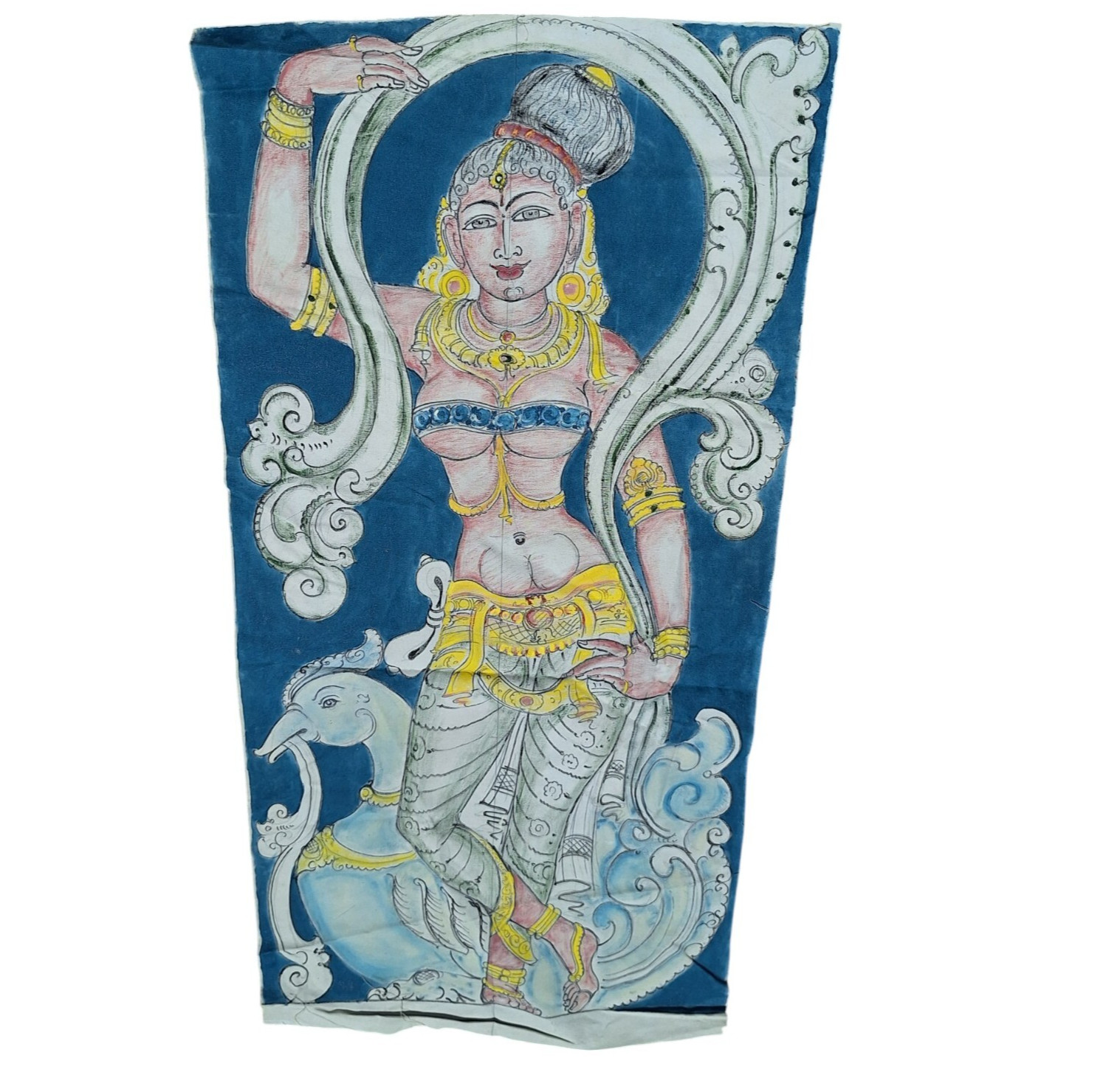 Vintage Traditional Hindu Indian Mythology Woman Painting Art on Textile Canvas