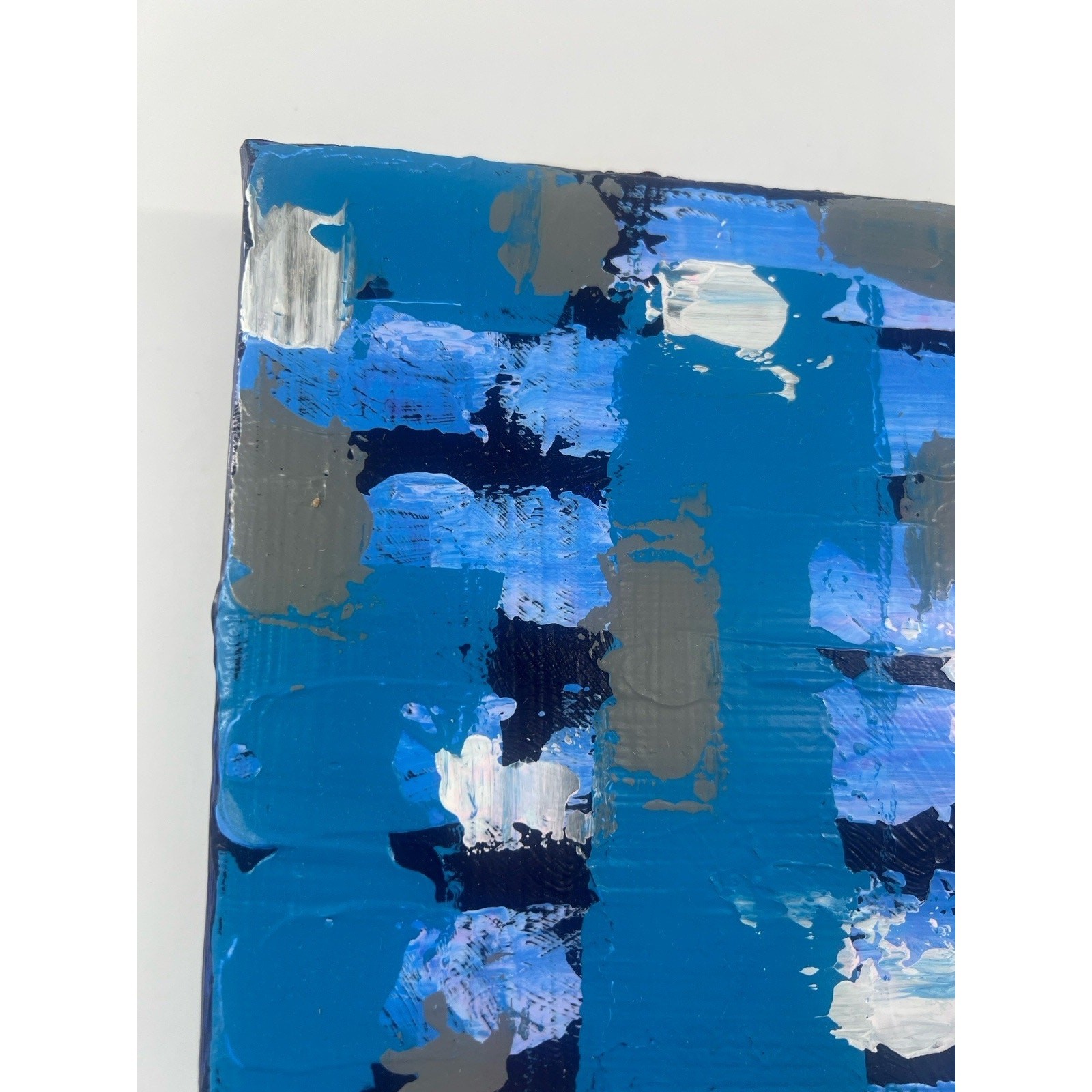 Hand-Painted Acrylic Canvas Abstract Blue Gray 7.5x8x1.5 Modern Artwork Art